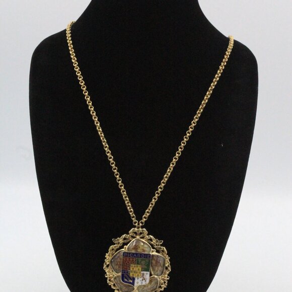 Accesocraft Picardie Royal Coat Of Arms Of France Three Red Lion Brooch Necklace - Picture 5 of 10